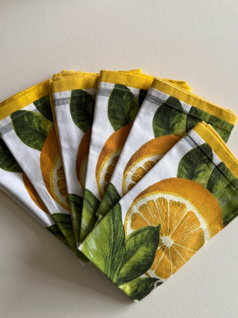 Williams Sonoma Meyer Lemon Print Dinner Napkins Cotton 20" Sq  Set Of 6